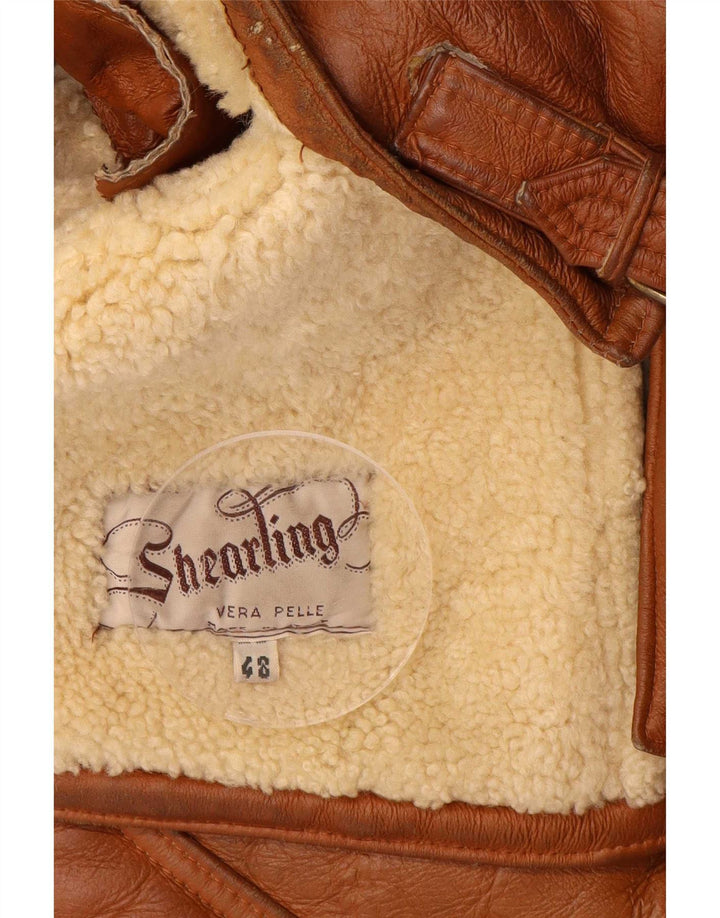 Giacca vintage da uomo in shearling a 3 bottoni IT 48 Colorblock marrone medio