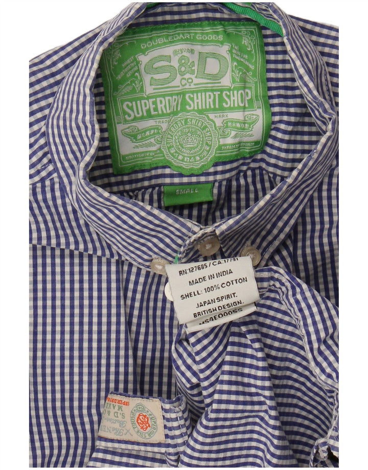 SUPERDRY Mens Short Sleeve Shirt Small Navy Blue Gingham Cotton