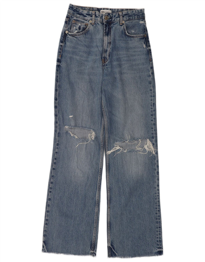 Zara Womens Distressed Wide Leg Jeans EU 38 Small W28 L33 Blue