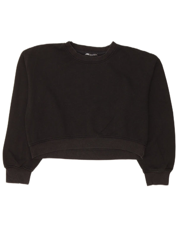 Zara Womens Crop Sweatshirt Jumper UK 14 Medium Sort Bomuld