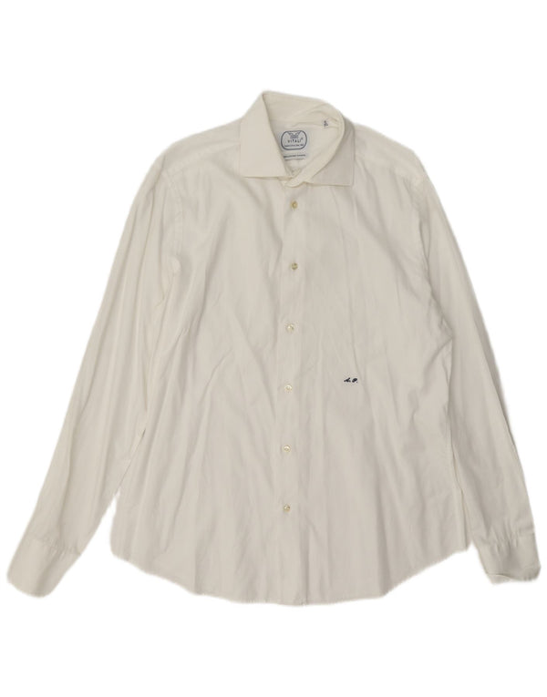 Vitali Mens Shirt Size 40 15 3/4 Medium White Cotton