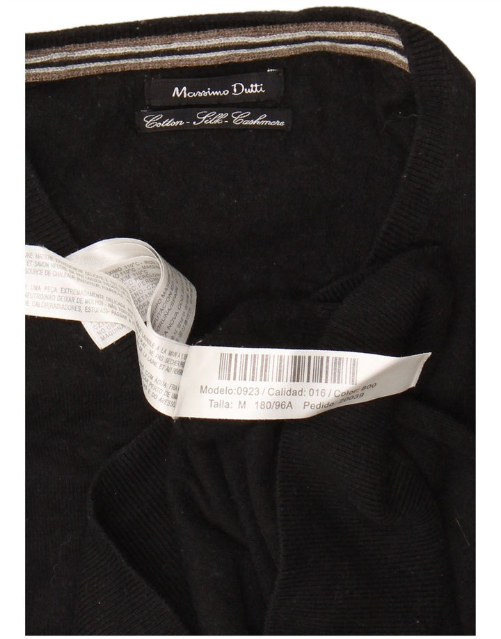 MASSIMO DUTTI Womens V-Neck Jumper Sweater UK 14 Medium Black Cotton