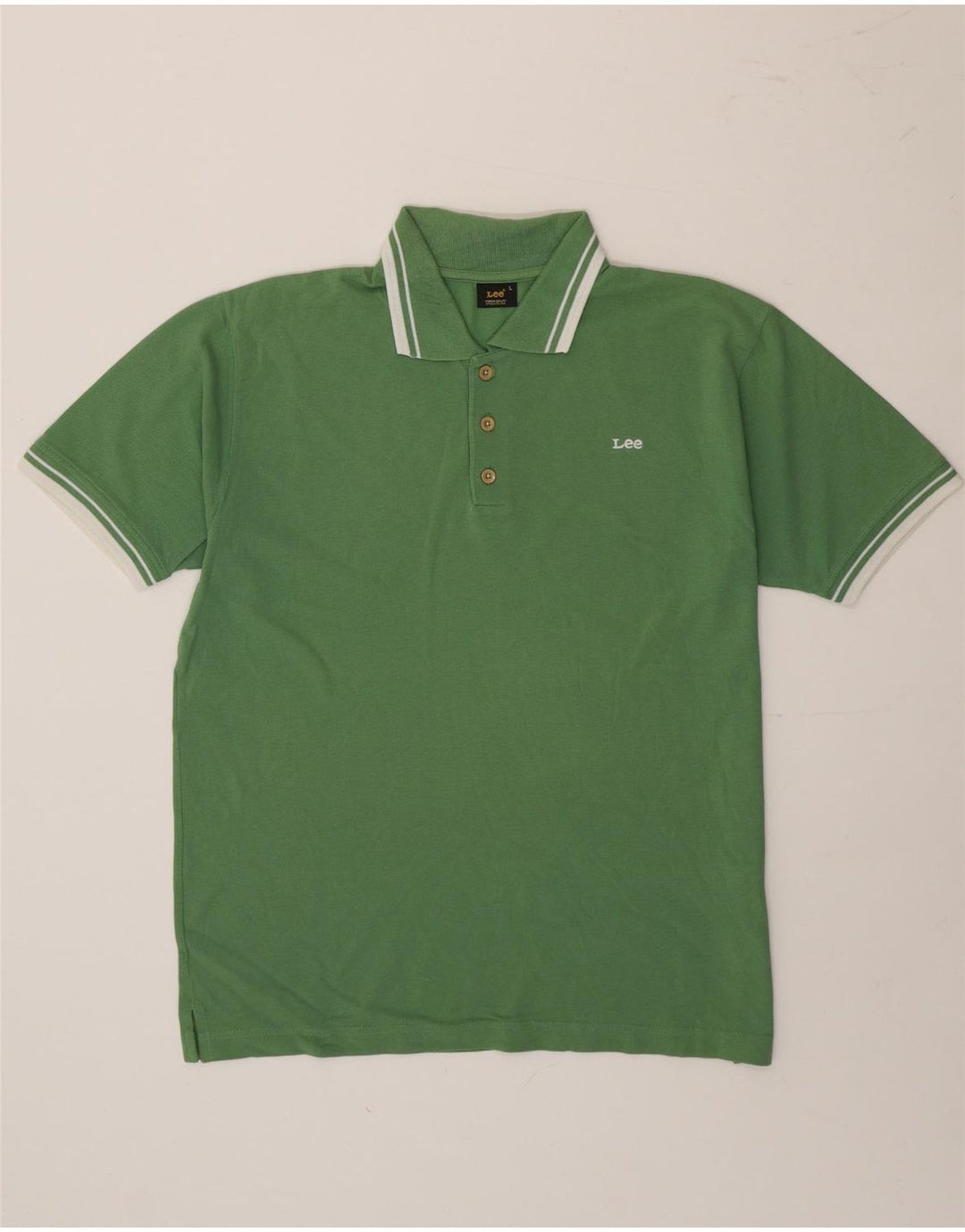 Lee Mens Polo Shirt Large Green Striped Cotton