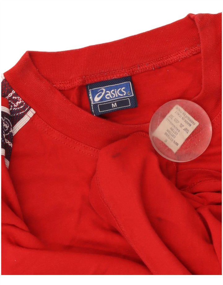 ASICS Mens Graphic T-Shirt Top Medium Red Colourblock Cotton