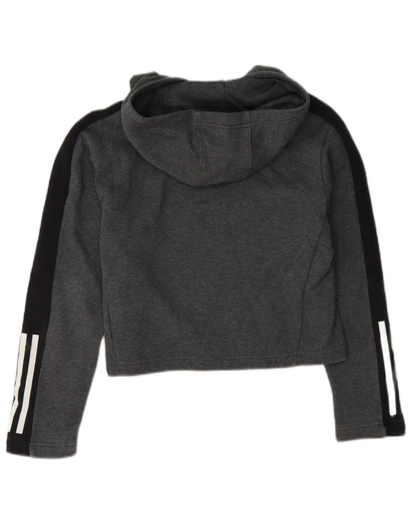 Adidas Dziewczęca bluza z kapturem Crop 11-12 lat Szara bawełna z blokami kolorów