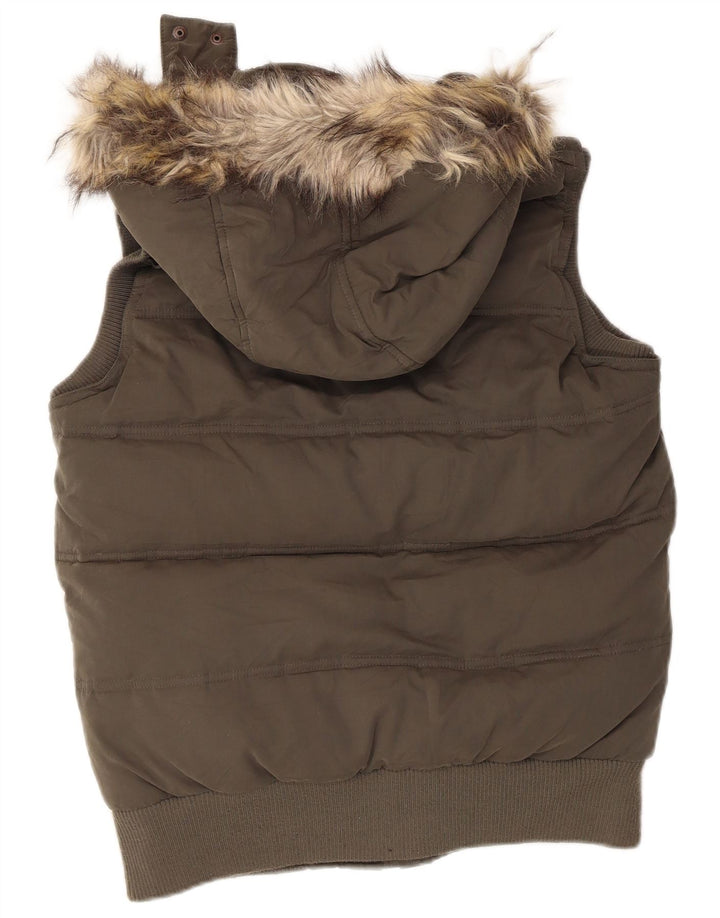 Fat Face Womens Hooded Oversized Padded Gilet UK 10 Small Khaki Polyester