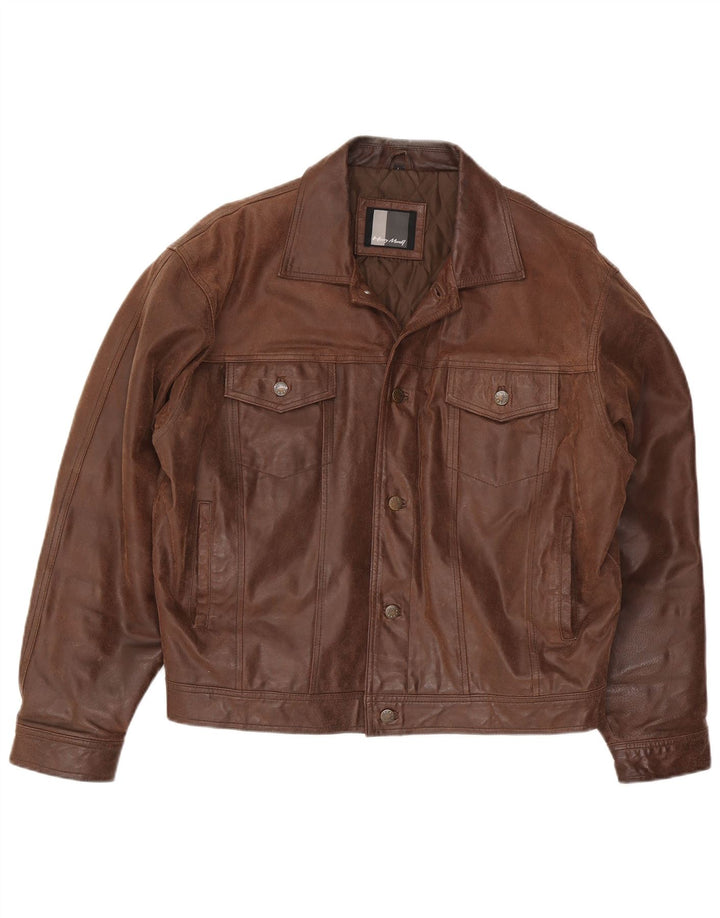 Henry Morell Herre Loose Fit Læderjakke UK 40 Stor Brun