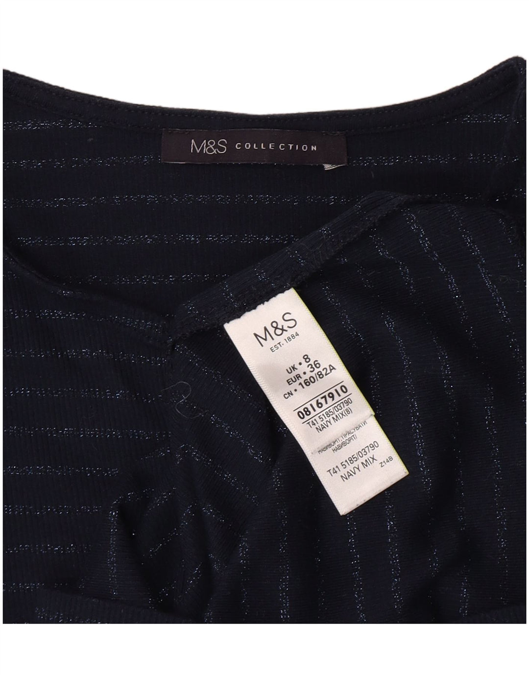 Marks & Spencer Damen Top Langarm UK 8 Small Marineblau gestreift