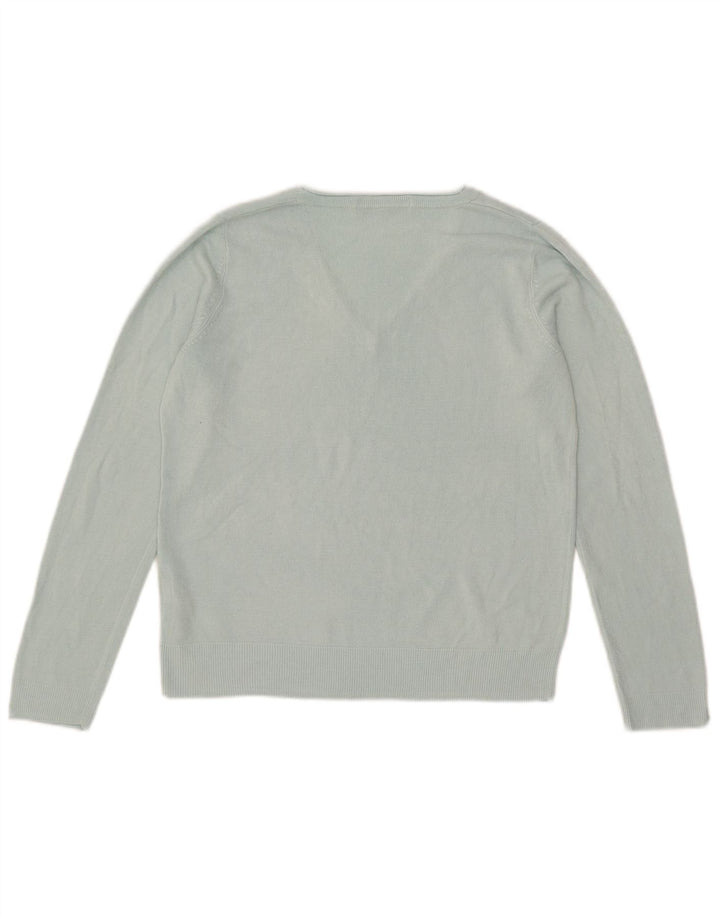 Marks & Spencer Dame V-hals sweater UK 12 Medium Blue Acryl