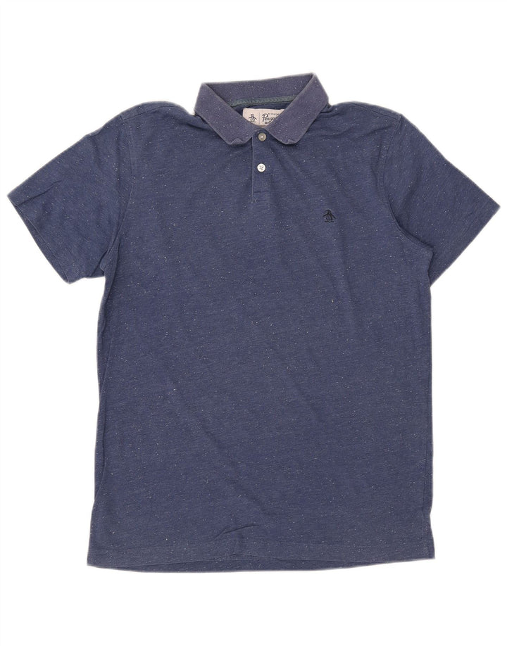 PENGUIN Mens Polo Shirt Medium Blue Flecked Cotton