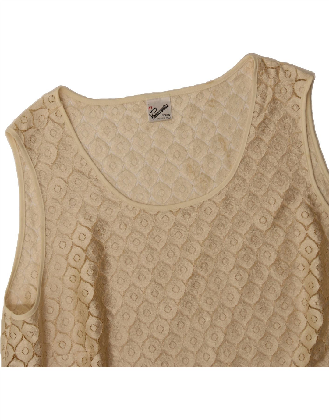 PRIMAVERA FIRENZE Womens Sleeveless Blouse Top IT 46 Large Beige Geometric Vintage Primavera Firenze and Second-Hand Primavera Firenze from Messina Hembry 