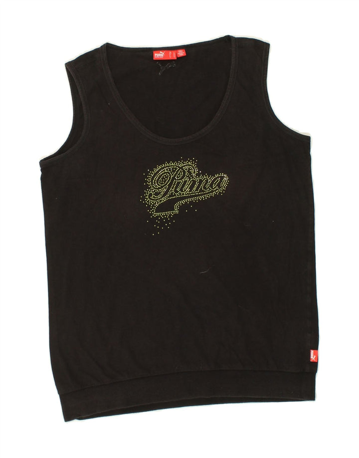 PUMA Womens Graphic Vest Top UK 14 Medium Black Vintage Puma and Second-Hand Puma from Messina Hembry 