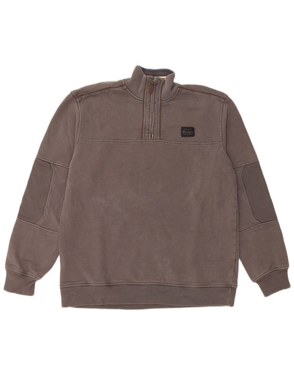 Champion Herre Zip Neck Sweatshirt Jumper 2XL Grå Bomuld