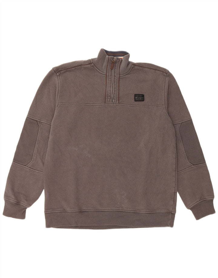 Champion Mens Zip Neck Sweatshirt Jumper 2XL Grey Cotton