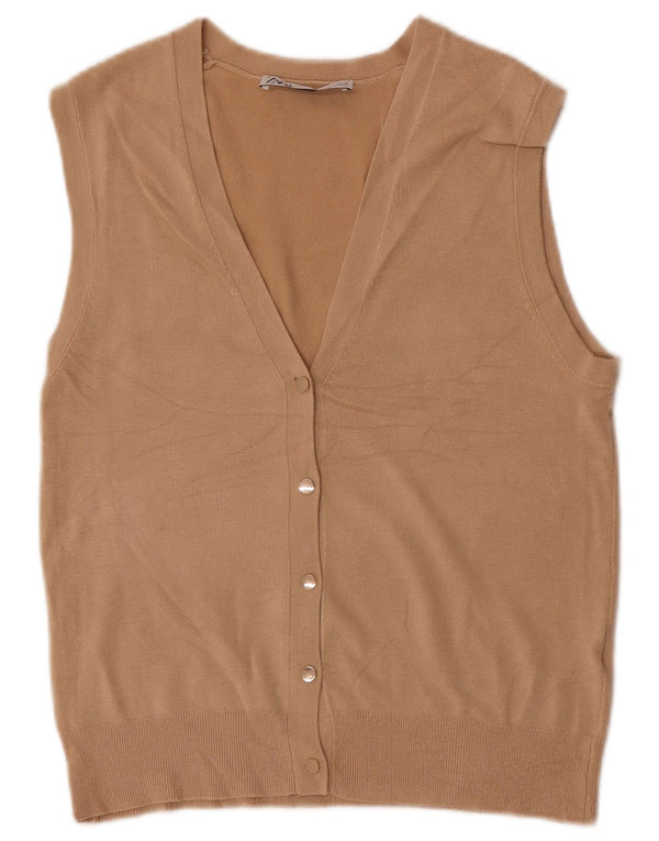 Zara Womens Sleeveless Cardigan Sweater UK 10 Small Beige