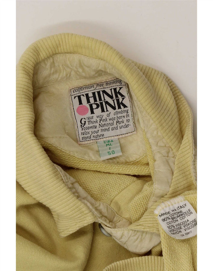 Think Pink Mens Polo Neck Sweatshirt Jumper IT 50 Medium Yellow Cotton