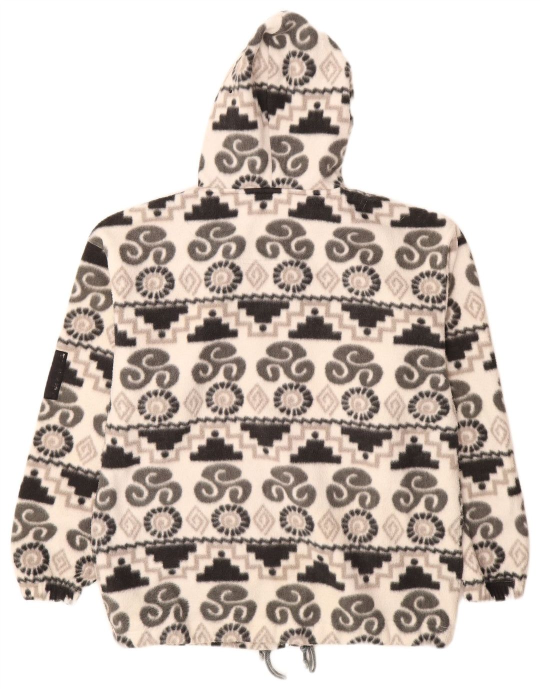 KNOCK OUT Womens Hooded Fleece Jacket UK 14 Medium White Geometric