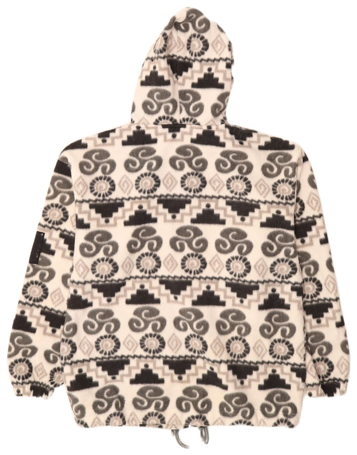 KNOCK OUT Womens Hooded Fleece Jacket UK 14 Medium White Geometric