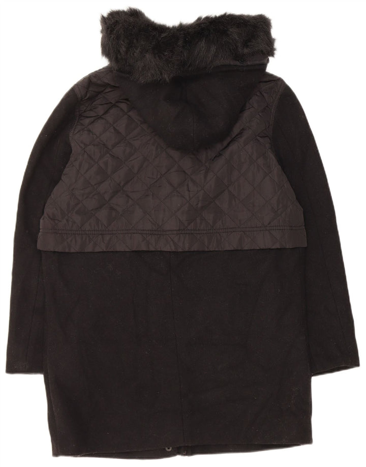 Marks & Spencer Γυναικείο παλτό Duffle με κουκούλα UK 10 Small Black Wool