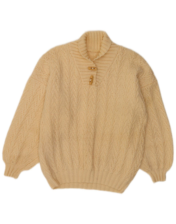 Maglione maglione vintage da donna con collo a scialle UK 14 grande bianco sporco
