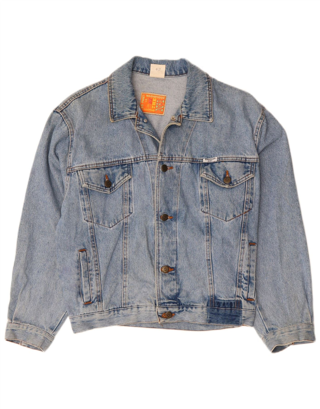 VINTAGE Womens Denim Jacket EU 42 Large Blue Cotton