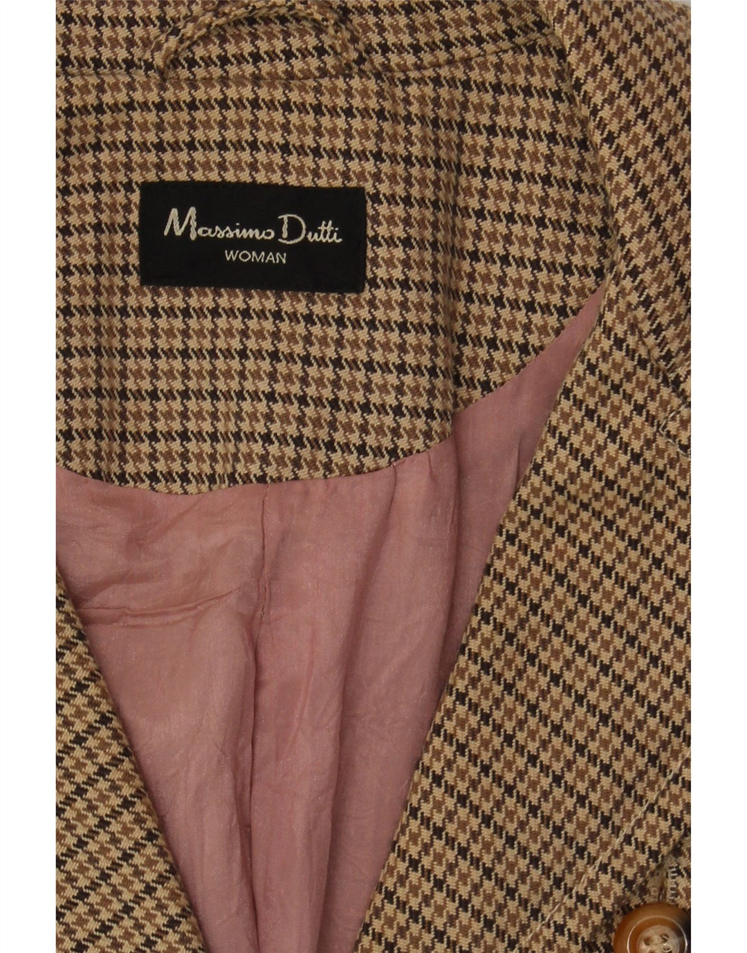 MASSIMO DUTTI Womens 1 Button Blazer Jacket UK 12 Medium Beige Houndstooth Vintage Massimo Dutti and Second-Hand Massimo Dutti from Messina Hembry 