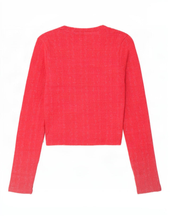 Zara Womens Crop Top Langærmet UK 10 Small Pink Polyester