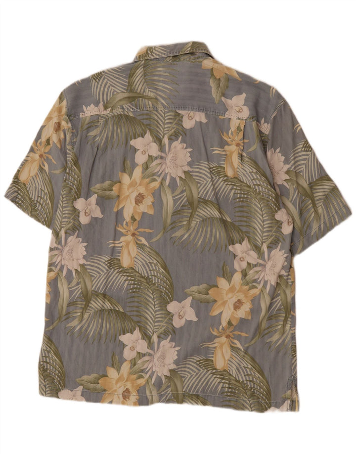 Tommy Bahama Mens Short Sleeve Shirt Medium Grey Floral Cotton