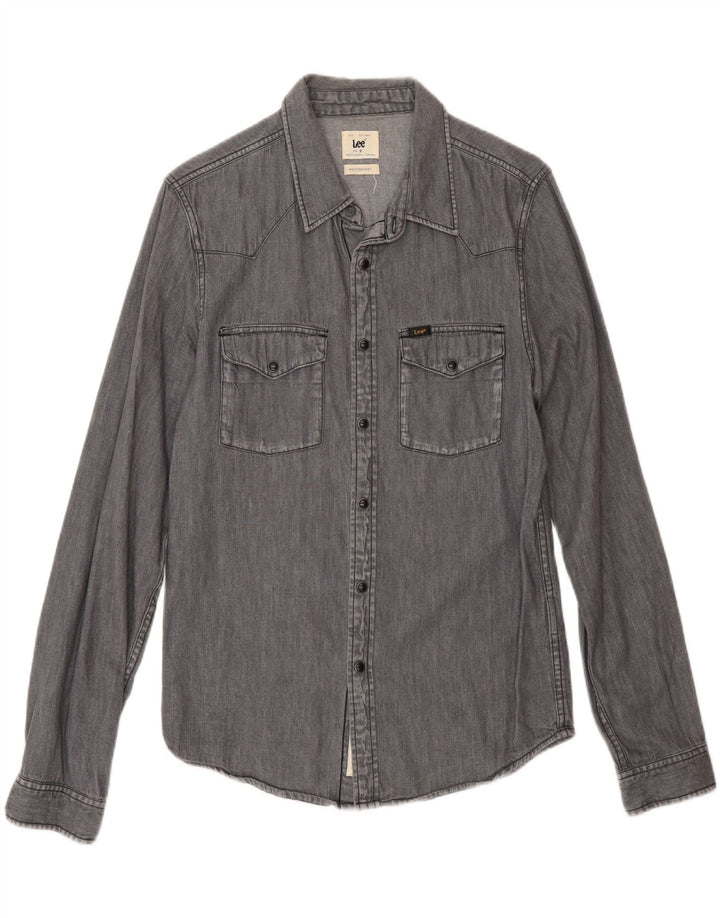 Lee Herren-Western-Jeanshemd, klein, graue Baumwolle