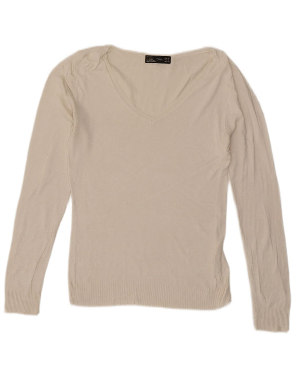 Top Zara da donna a maniche lunghe UK 10 Small Rayon bianco