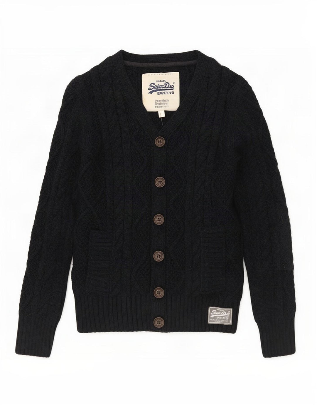 Superdry Homme Cardigan Pull Medium Bleu Marine Moucheté Polyester