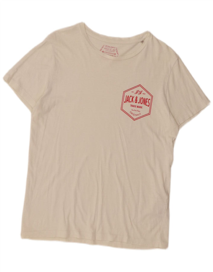 Jack & Jones Mens Graphic T-Shirt Top Small White Cotton