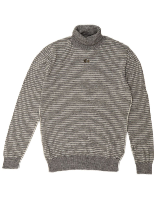 Maglione maglione collo alto da donna La Martina taglia 5 XL acrilico a righe grigie