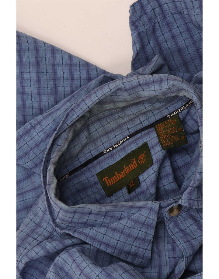 Timberland Mens Short Sleeve Shirt XL Blue Check Cotton