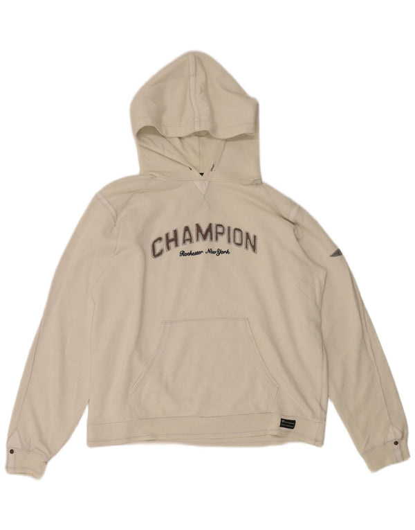 Champion Mens Graphic Hoodie Jumper XL White Cotton