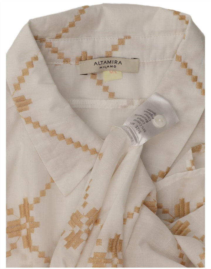 ALTAMIRA  Womens Oversized Shirt UK 14 Medium White Geometric Cotton