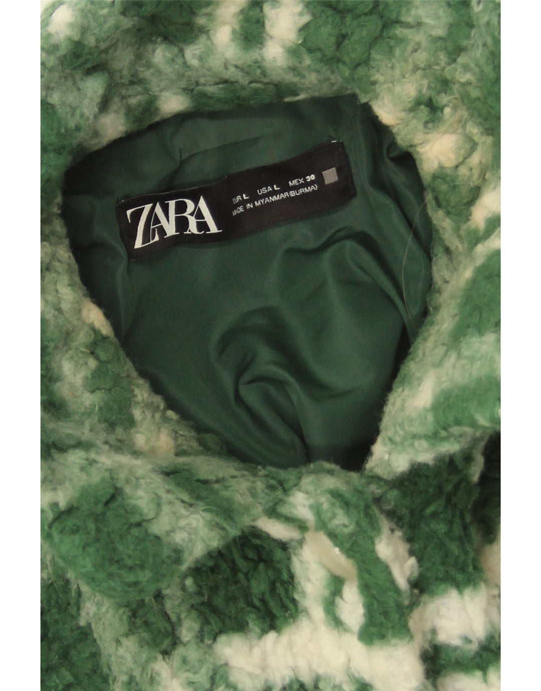 Zara Mujer Chaqueta Polar Extragrande UK 40 Poliéster A Cuadros Verde Grande