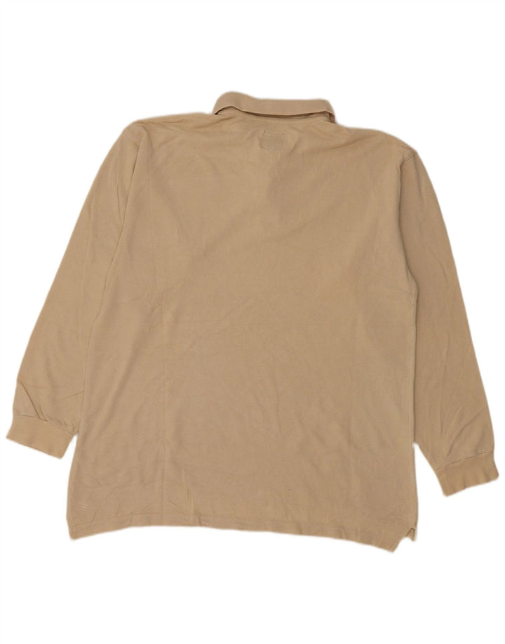 Think Pink Mens Long Sleeve Polo Shirt Small Beige Cotton