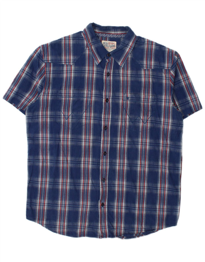 Wrangler Mens Short Sleeve Shirt XL Blue Check Cotton