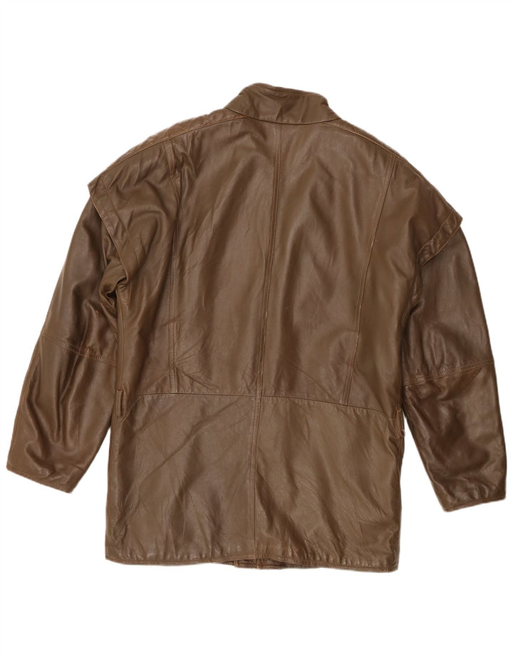 Vintage Mens Leather Jacket IT 52 XL Khaki