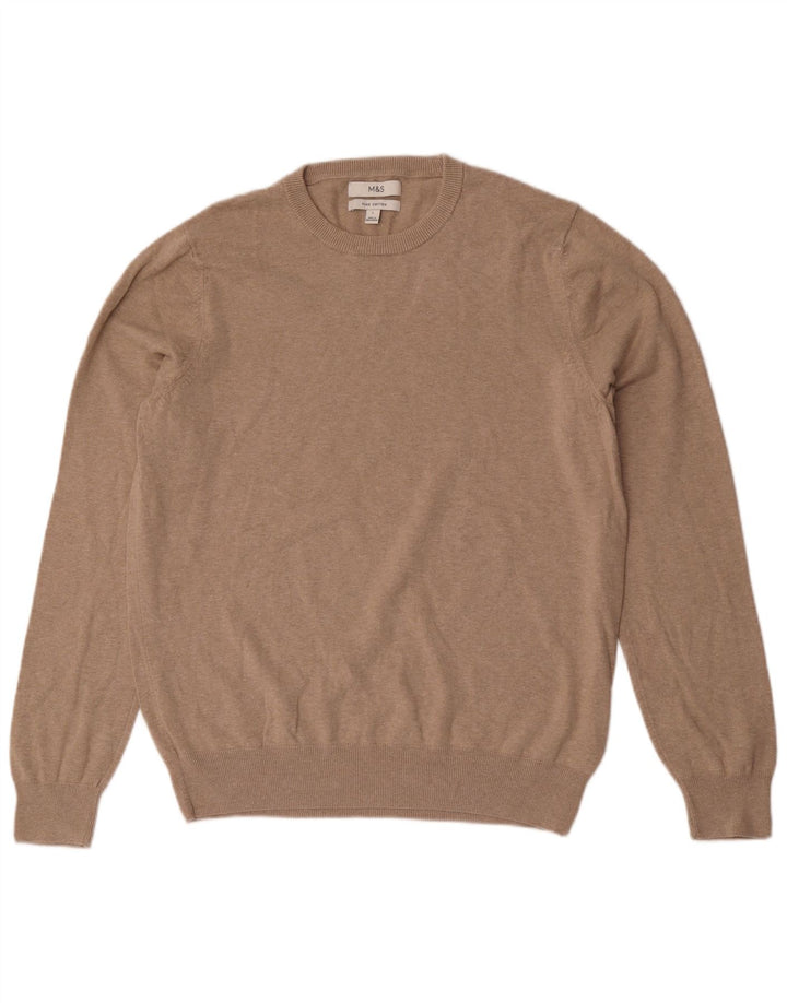 Marks & Spencer Mens Crew Neck Jumper Sweater Large Beige Cotton