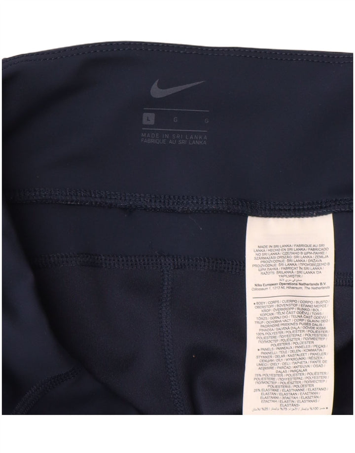Nike Womens Leggings UK 14 Large  Navy Blue Colourblock Polyester