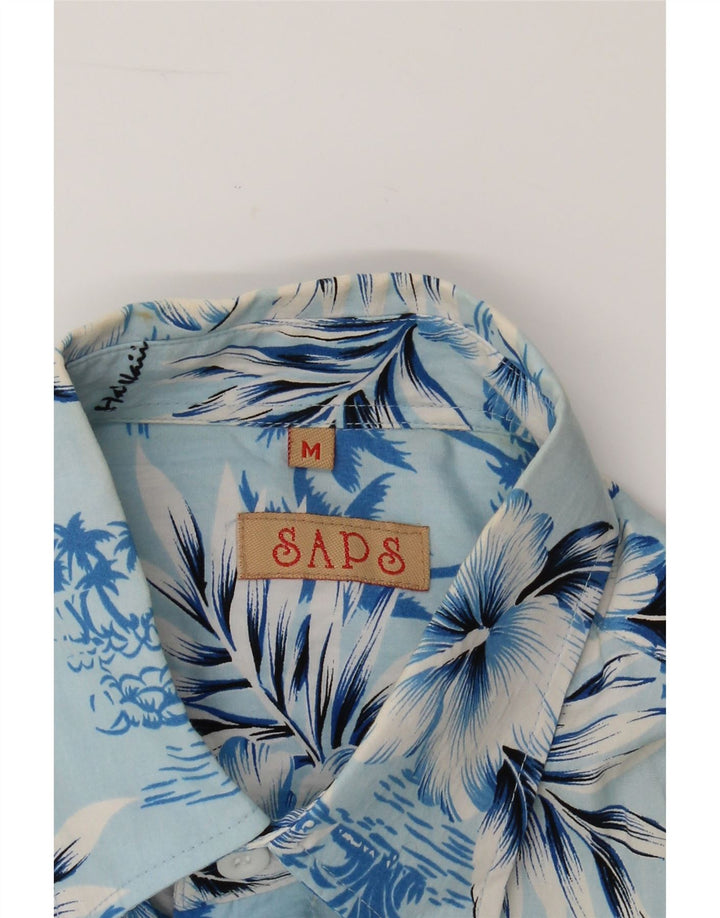 VINTAGE Mens Short Sleeve Shirt Medium Blue Floral Cotton Vintage Vintage and Second-Hand Vintage from Messina Hembry 