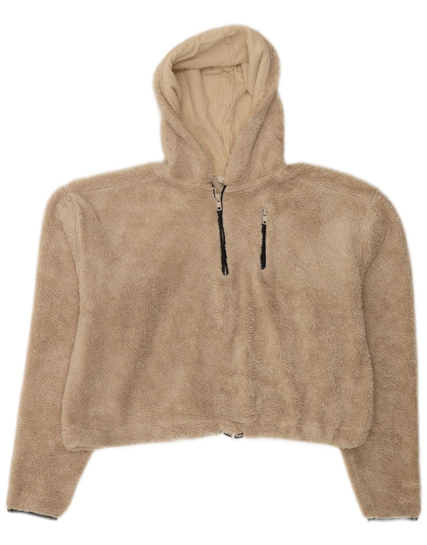 Topshop Damen-Oversize-Fleecepullover mit Kapuze und Reißverschluss, Gr. 8, Beige