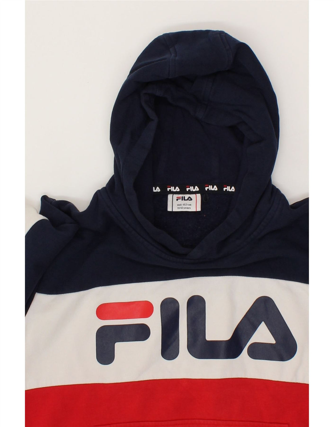 FILA Boys Oversized Hoodie Jumper 11-12 Years Multicoloured Colourblock Vintage Fila and Second-Hand Fila from Messina Hembry 