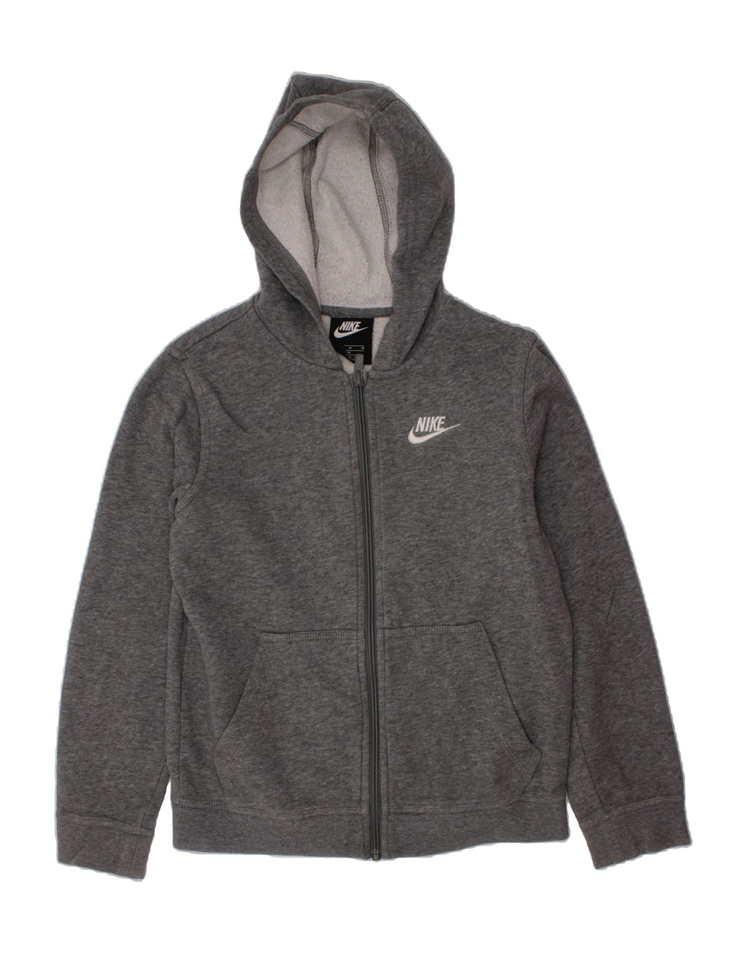 NIKE Boys Zip Hoodie Sweater 10-11 Years Medium Grey Cotton Vintage Nike and Second-Hand Nike from Messina Hembry 