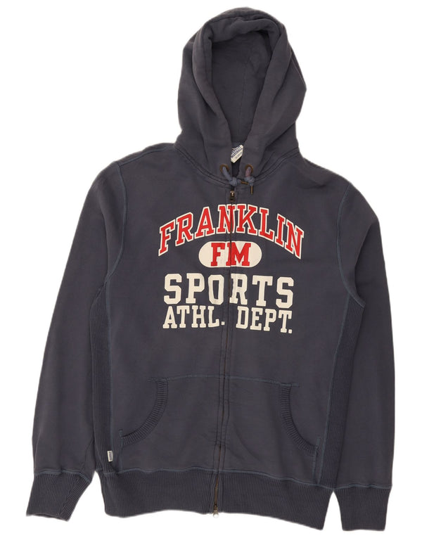Maglione con cappuccio e zip grafica da uomo Franklin Marshall XL in cotone blu navy