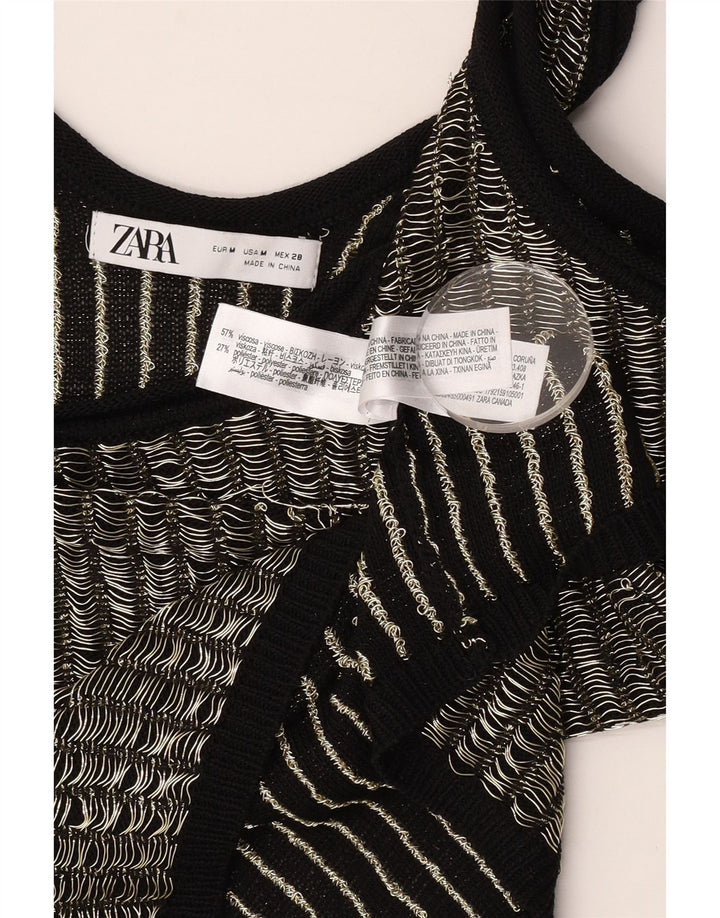 Top corto da donna Zara UK 12 in viscosa a righe nere medie