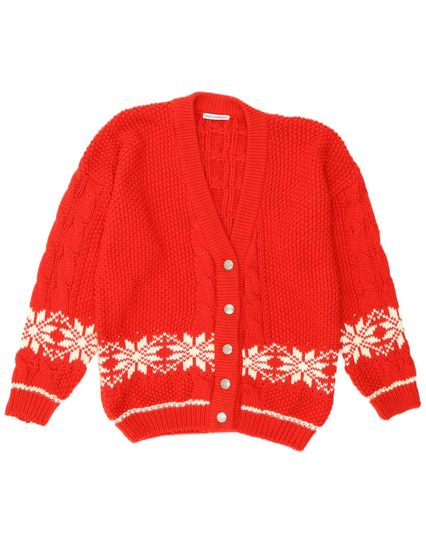 Vintage γυναικείο Snowflake Cardigan πουλόβερ UK 14 Large Red Fair Isle Retro