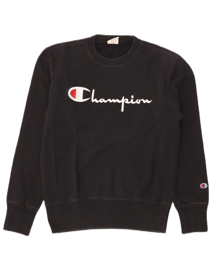 Champion Herre Reverse Weave Grafisk Sweatshirt Jumper Medium Sort Bomuld